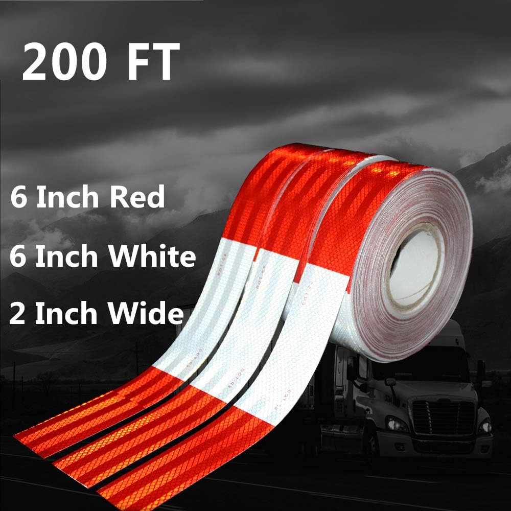 2 inch x 200Feet Reflective Safety Tape DOT-C2 Waterproof Red and White Adhesive conspicuity tape for trailer, outdoor, cars, trucks: Home Improvement