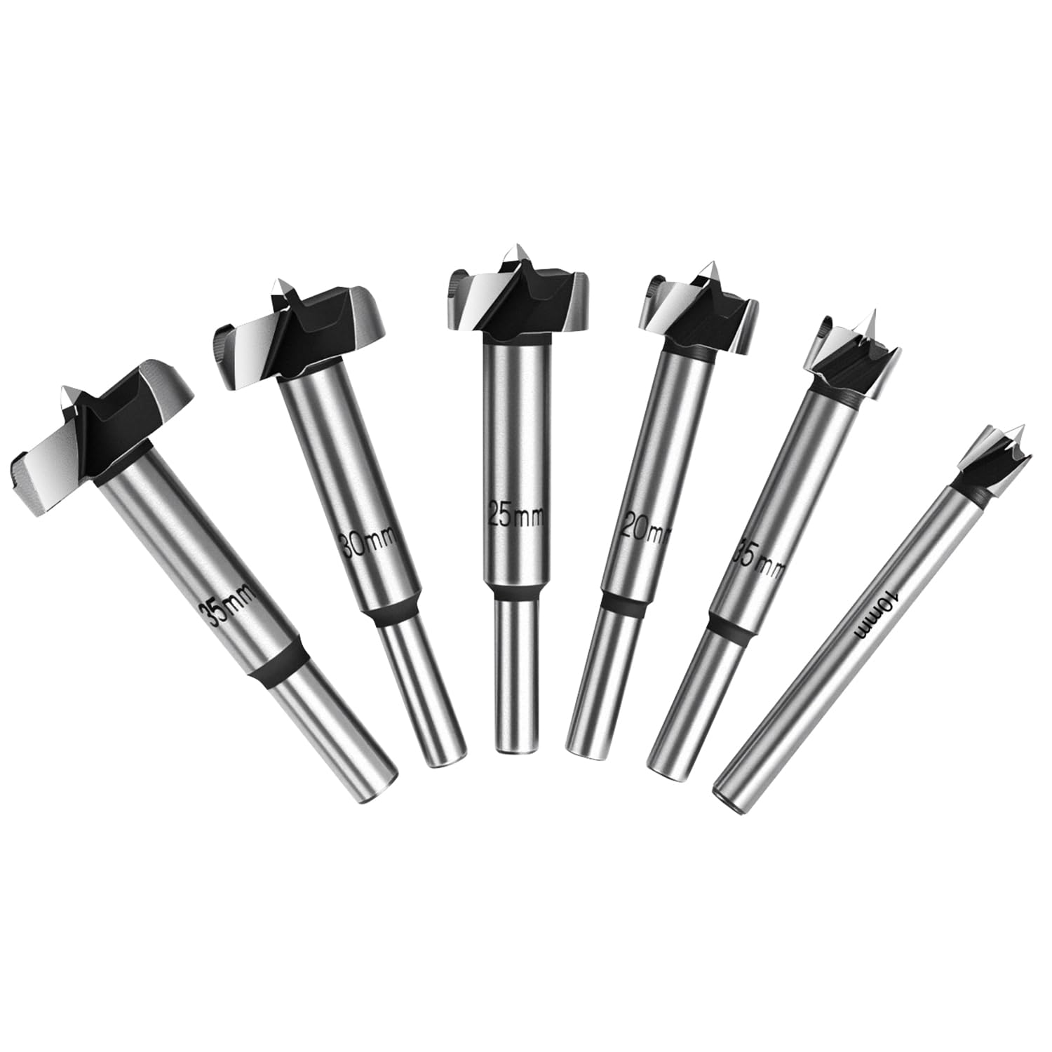 flintronic Forstner Drill Bit, 6PCS(10,15,20,25,30,35mm) Cemented Carbide Woodworking Hole Saw HSS Drill Bit Set for Hand Drill/Bench Drill/Solid Wood, Cork, Splint, Plywood, Particle Board