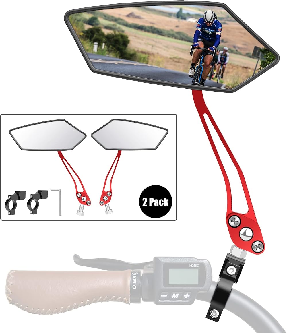 Diyife Bike Mirror 2Pcs HD Wide Angle 360° Adjustable 22-25mm Red