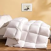 DWR Luxury Feather Down Fiber Comforter Oversized King Size, Ultra-Soft Cotton-Blend Fabric, 750 FP Medium Weight for All Season Hotel Style Fluffy Duvet Insert with Ties (120"x98", White)