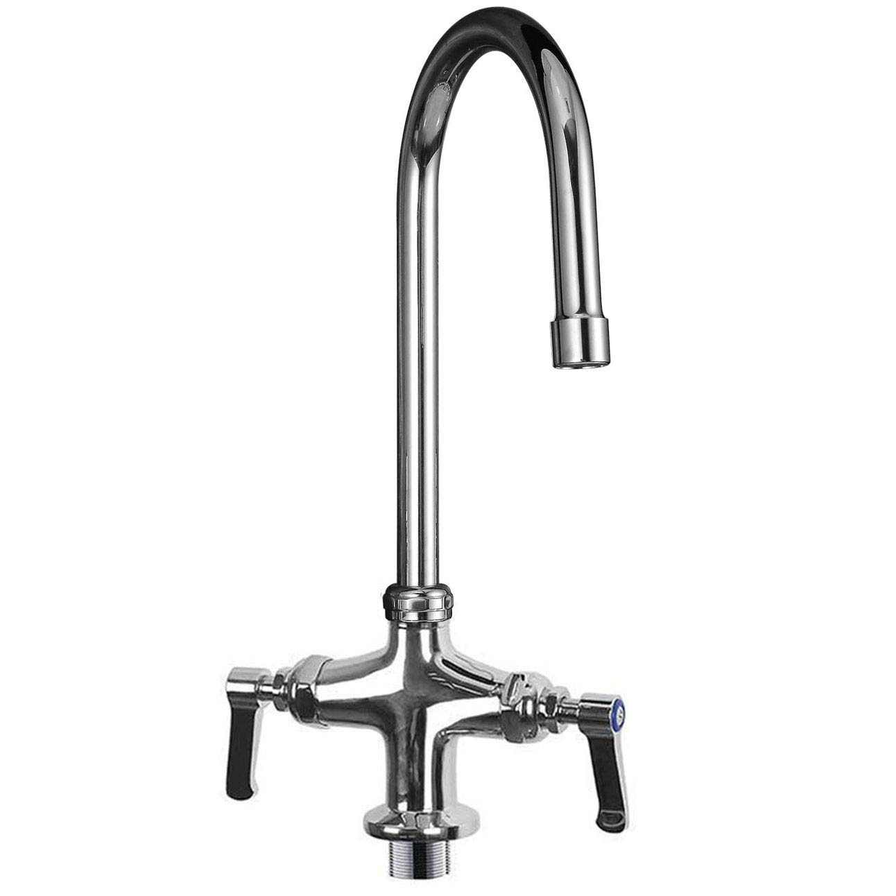 Pedestal Renaissance Deck Mixer Tap POUGEO Swivel Kitchen Sink Faucet Dual Lever Traditional Faucet,Swivel Spout,Chrome Plated,Bathroom High Arc Taps