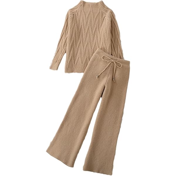 Conjunto 2 Piezas Mujer AOHITE - Suéter Y Pantalones Anchos, Color Café Pijama Elegante