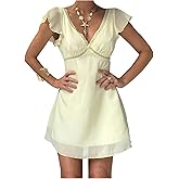 SOLY HUX Women's Lace Deep V Neck Mesh Summer Mini Dress Wedding Guest Vacation Dresses