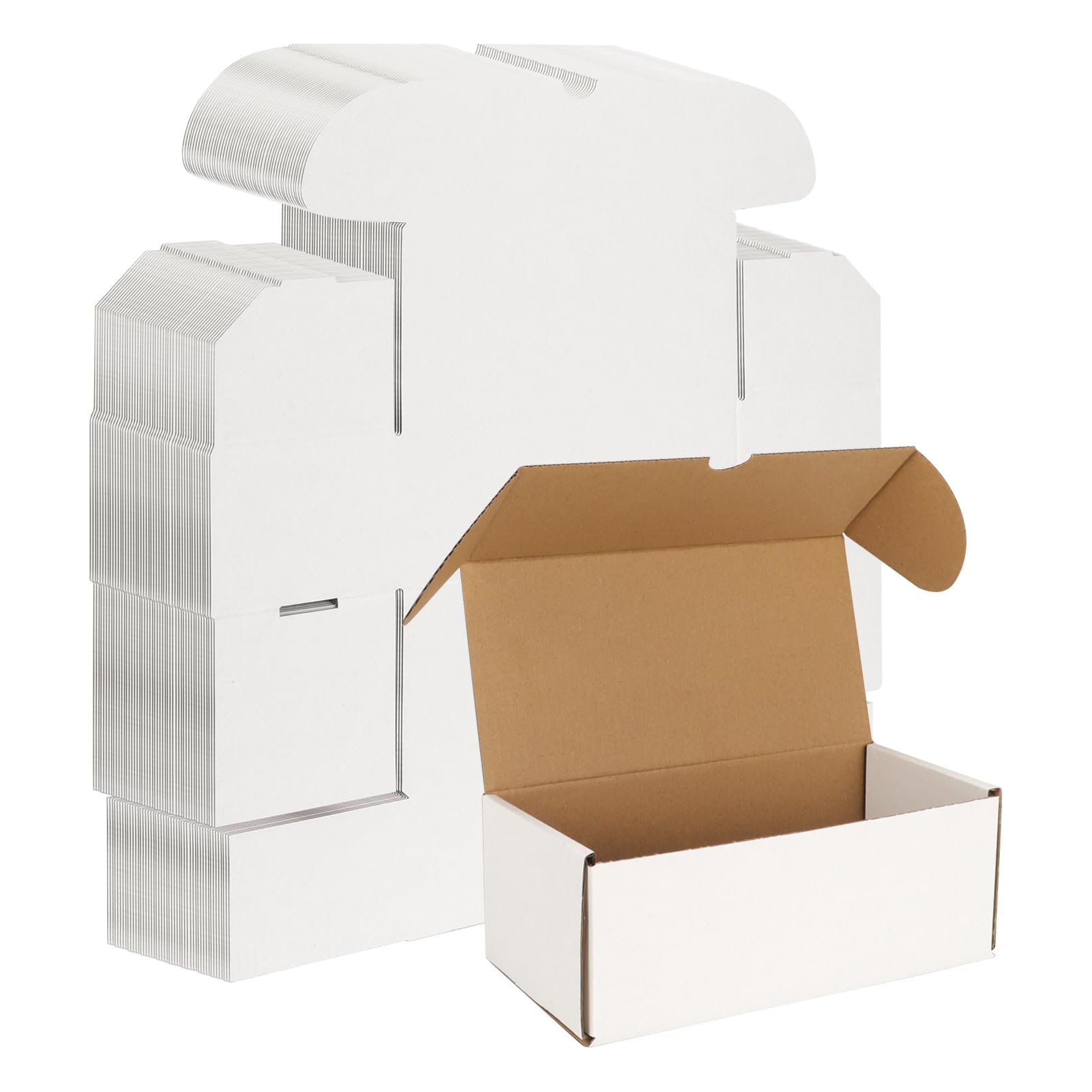 Photo 1 of WIFTREY 50 Pack 8x4x3 Small Shipping Boxes for Packing Small Business, White Corrugated Cardboard mailing Box for Shipping