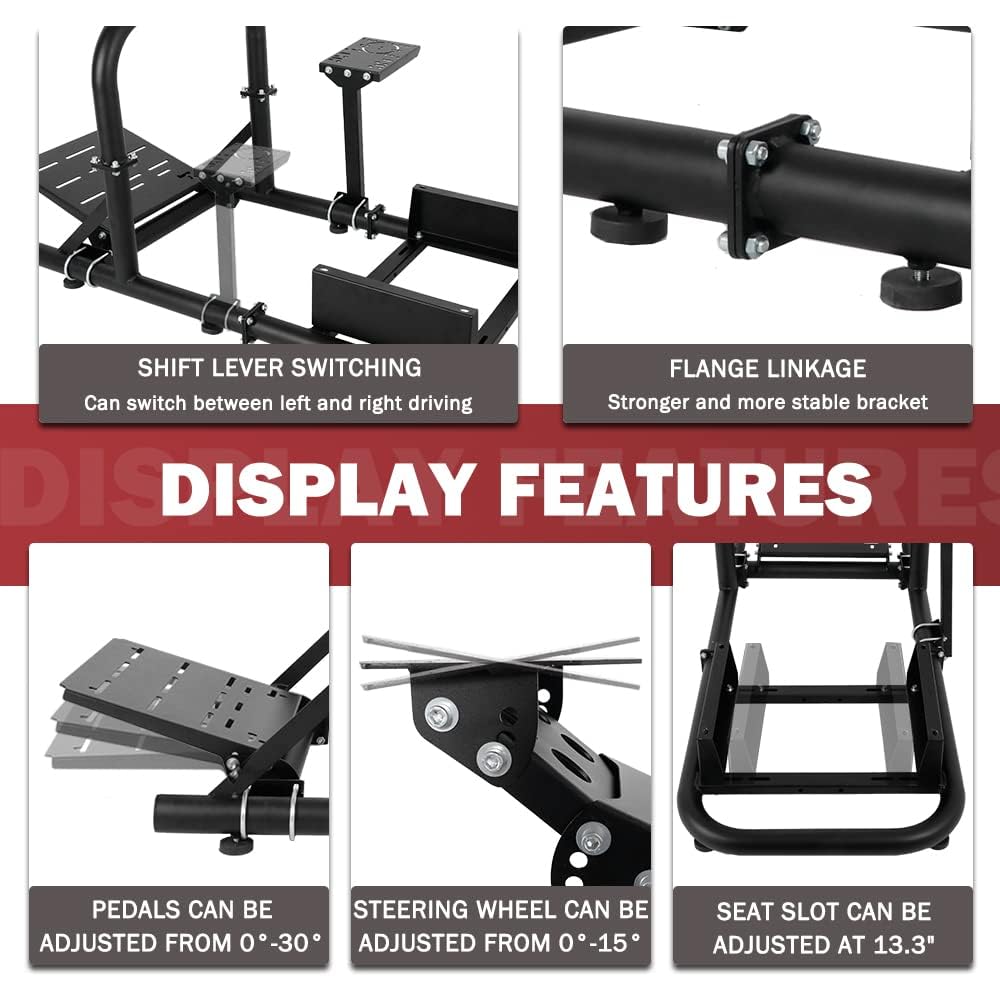 Supllueer Racing Simulator Cockpit Upright Stable fit for Logitech,Thrustmaster,Fanatec, G27 G29 G920 G923 T300RS F458 T500R, 50mm Round Tube Racing Wheel Stand without Wheel Pedal Shifter Seat