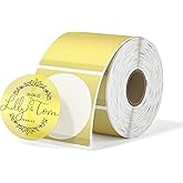 MUNBYN 2 Inch (50.8X 50.8mm) Gold Transparent Thermal Labels, Round Fine Glitter Printable Thermal Stickers for Small Businesses, 500 Labels/1 Roll