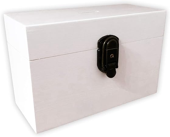 Hucha decorativa de madera en color blanco con candado y llave I Ideal como hucha para
