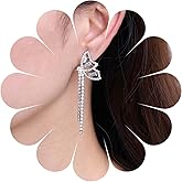 Erimberate Bohemian Crystal Butterfly Chain Dangle Earrings Gold Cz Butterfly Tassel Drop Earrings Rhinestone Butterfly Stud Earrings Hollow Butterfly Tennis Chain Earrings Jewelry for Women