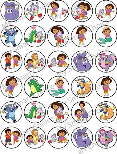 30 x Edible Cupcake Toppers Themed of Dora Collection of Edible Cake Decorations | Uncut Edible on Wafer Sheet