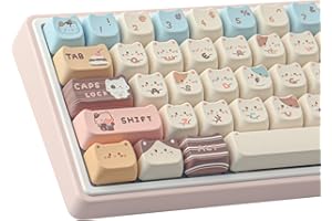 PBT Keycaps 142 Keys Cute Keycap Dye-Sublimation Sea Salt Cat Keycaps Mao Profile Custom Keycap for Cherry Gateron MX Swithes