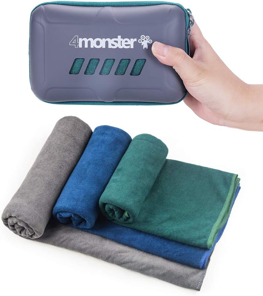 4Monster Microfiber Travel Towels Super Absorbent, Fast Drying Water Sport Camping Towel, Ultra Soft Compact Gym Towel for Beach Hiking Yoga Travel Sports Backpack and Boat : Home & Kitchen