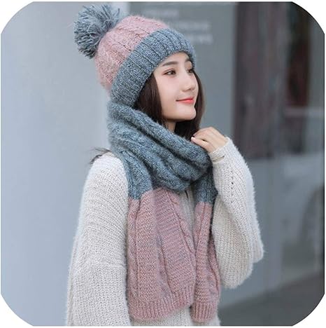 Amazon Co Jp 女性のスカーフと帽子2pcsセット暖かいニットの帽子の厚いニットの頭蓋骨上の帽子は女性とベルベットの厚さのビーニーキャップ ファーマーハット Jiameimei Color As Photo2 Size Hat Scarf Set ホーム キッチン