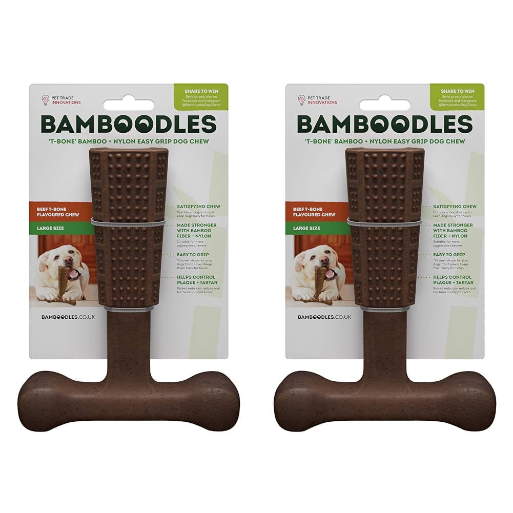 Bamboodles T-Bone Dog Chew for the most even the most aggressive of chewers LARGE BEEF (Pack of 2)