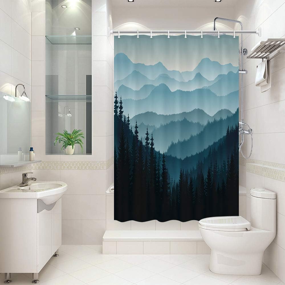 Amazon Com Jbralid Rv Shower Curtain For Camper Trailer Camping Bathroom Watercolor Pine Trees Shower Curtain Bathroom With Hooks Waterproof Home Decor Curtain Home Kitchen