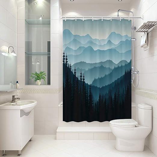 Amazon Com Jbralid Rv Shower Curtain For Camper Trailer Camping Bathroom Watercolor Pine Trees Shower Curtain Bathroom With Hooks Waterproof Home Decor Curtain Home Kitchen