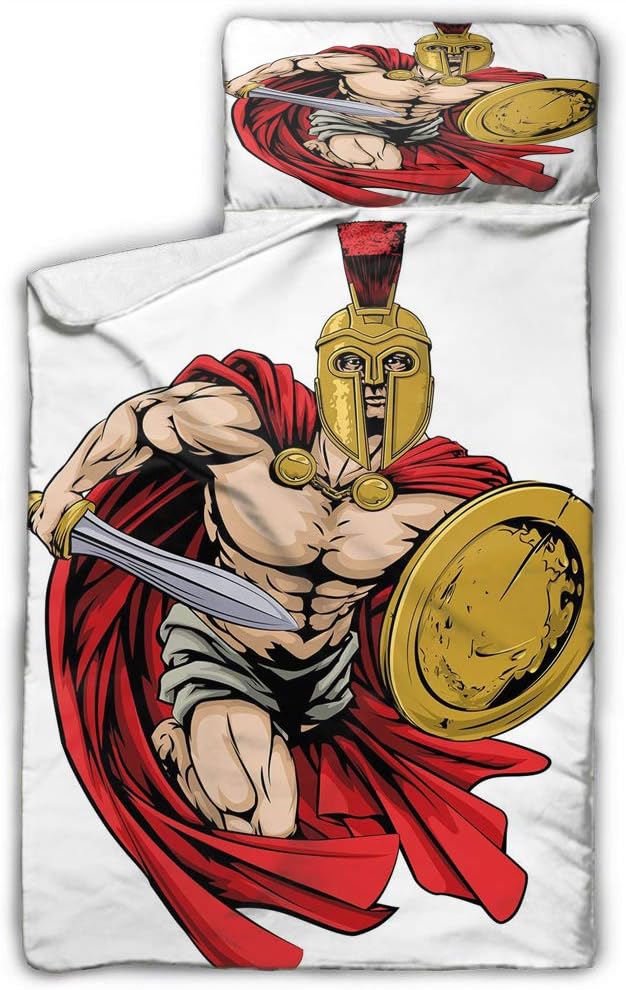 Amazon Com Toga Party Toddler Nap Mat Cartoon Spartan Figure With Shield Ancient Legendary Greek World Graphic Peach Red Gold Great For Boys And Girls 50x20 Inch Home Kitchen
