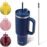FAHRMOSIS 40 Oz Tumbler with Handle and Straw Insulated Cup that Fits in Cup Holder for Hot & Cold Drinks Leak Proof Tumbler with Straw Stainless Steel Travel Mug for Men & Women - Navy Blue