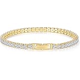 MINDDHA 14K Gold/White Gold Plated Cubic Zirconia Tennis Bracelet | Silver, Gold Bracelet for Women | Rectangle, Square, Round Shape CZ Stone | Width 2.5-4mm | Size 6-8 Inch