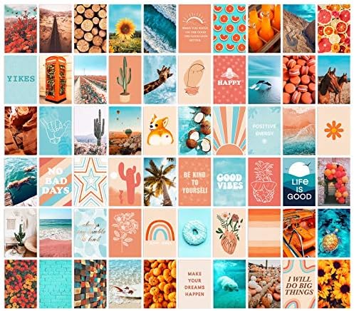 Anerza Wall Collage Kit Aesthetic Pictures Aesthetic Room Decor For Teen Girls Photo Wall Decor Vsco Trendy Bedroom Posters Peach Teal Boho Wall Art 40 Stickers And 60 Photos 4x6 Inch Buy