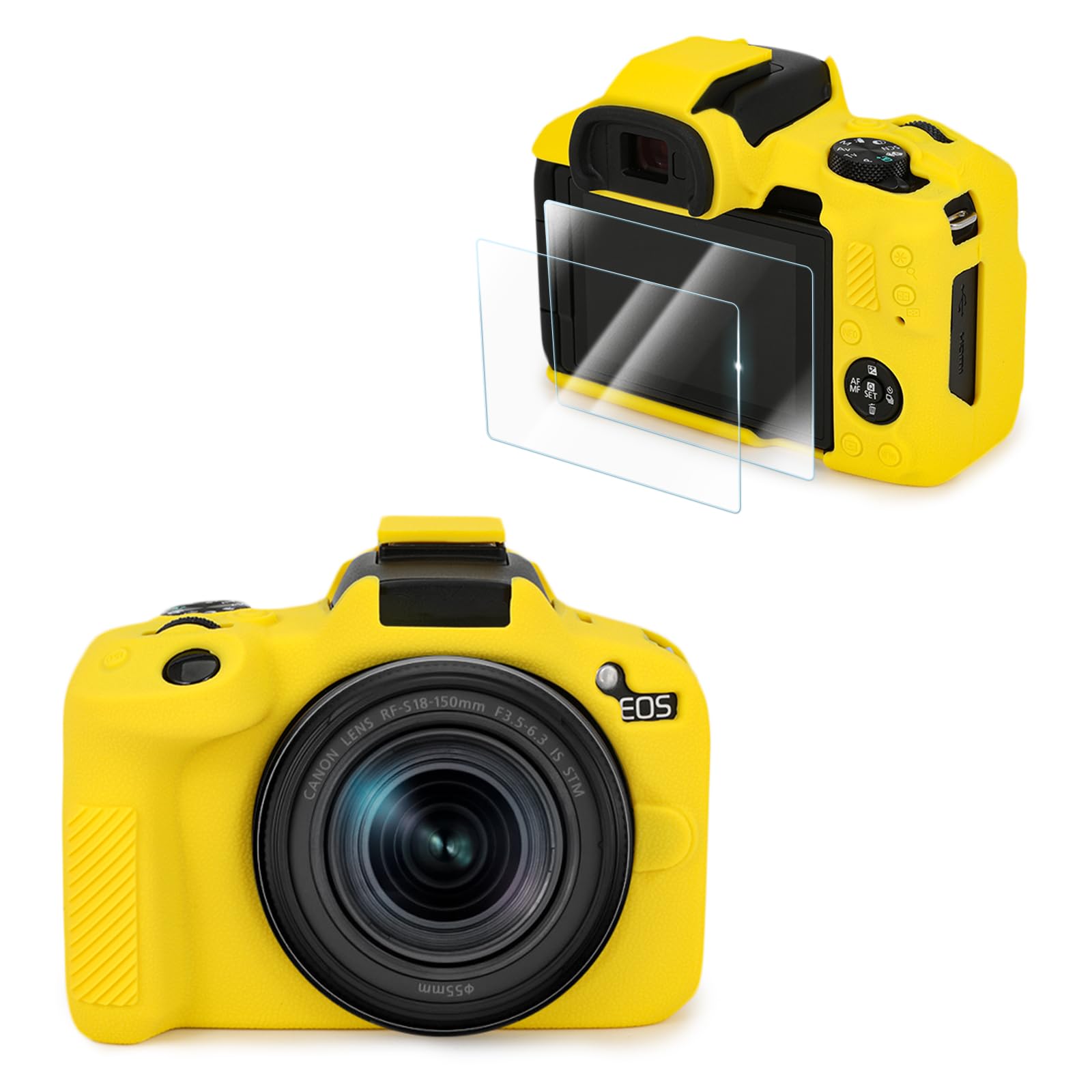 VOVMOEYA Compatible with CANON EOS R50 Camera Case Accessories kit[with 2 LCD tempered films],EOS R50 Silicone Protective Case Digital Camera case enhanced grip sensation lightweight 9H 0.25mm-yellow