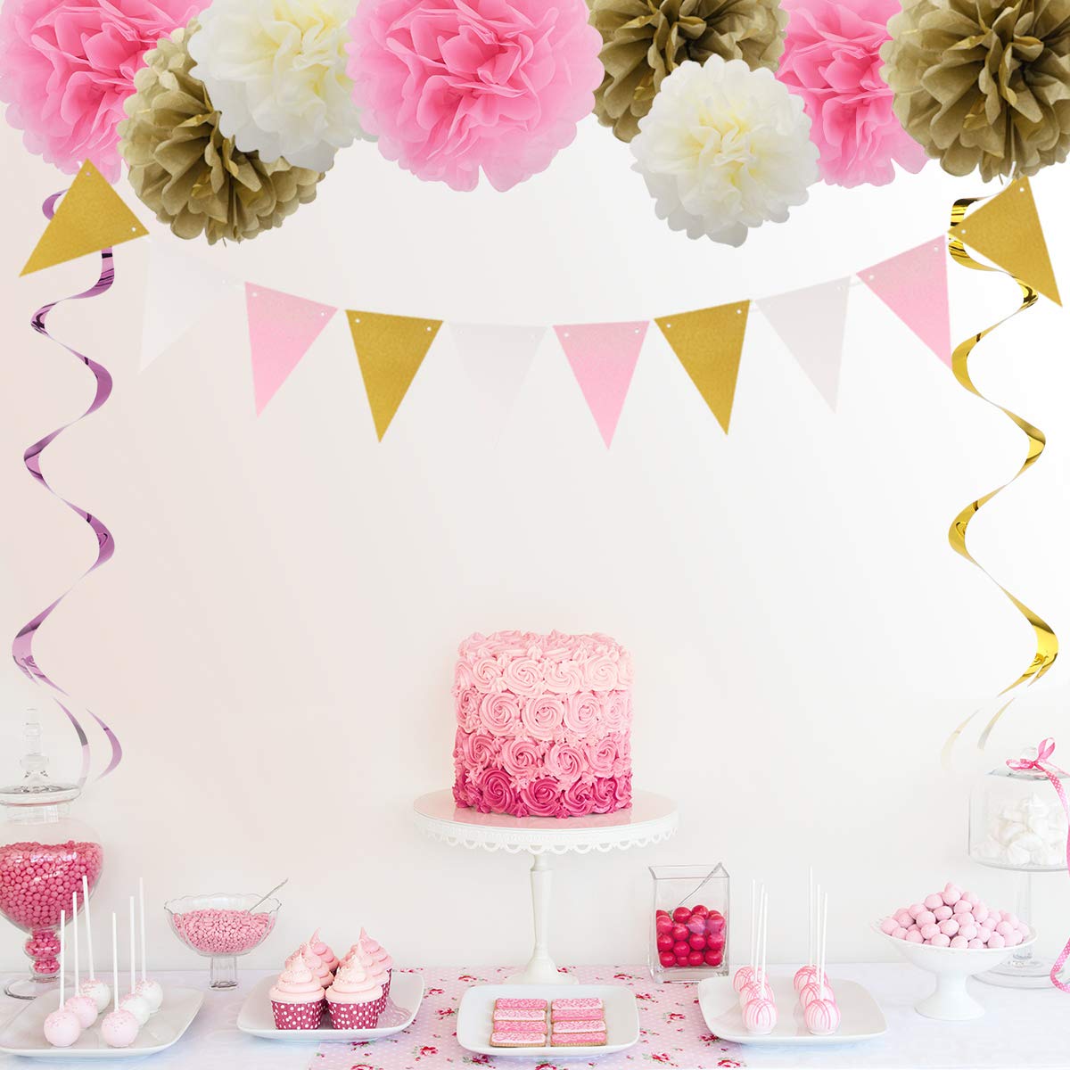 Zooawa Decoration De Fete Danniversaire Le Gland En Papier Pour Partie De Bebe Filles Garcons La Fleur De Pom Pom Decoration De Soiree Interieure Y Compris Les Ballons 51 Pieces Macaron Fournitures