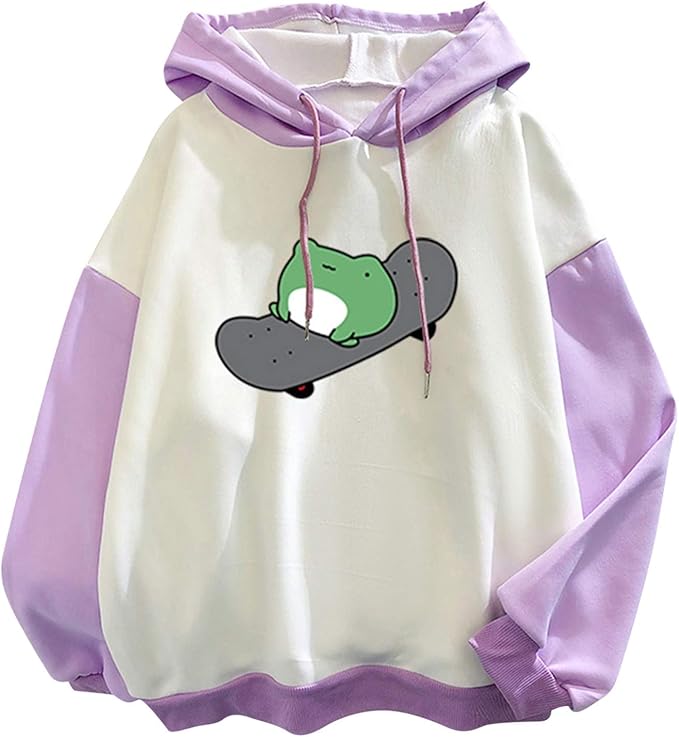 Women's Hoodie and Hoodie for Women Frog Skateboard Print Long Sleeve