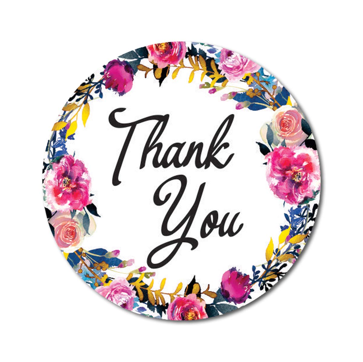 Darling Souvenir Round 45 Pcs Floral & Vines Border White Thank You Stickers Envelope Seal-1.6 Inches