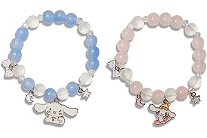 Kawaii Beaded Bracelet, Cinnamoroll Crystal Bead Bracelet, Kuromi and My Melody Sanrio Bracelets, Cartoon Kawaii Elastic Bead