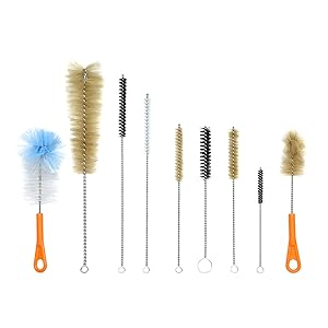 Houseables Bottle Brush, Pipe Cleaning Kit, Bong Brushes, Water Bubbler, Hose Tips Cleaner, 9 Pieces, Nylon, Natural & Synthetic Bristles, Small, Long, Scrubber for Tubes, Straws, Canning Jars