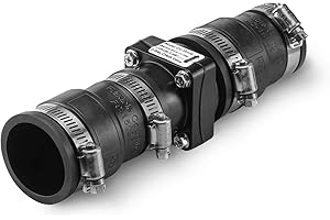 Midline Valve Supply Giant TQDW112 Sump Pump Check Valve; Water Backflow Preventor; 1-1/2 in. x 1-1/4 in; Rubber Coupling with Stainless Steel Clamps,Chrome