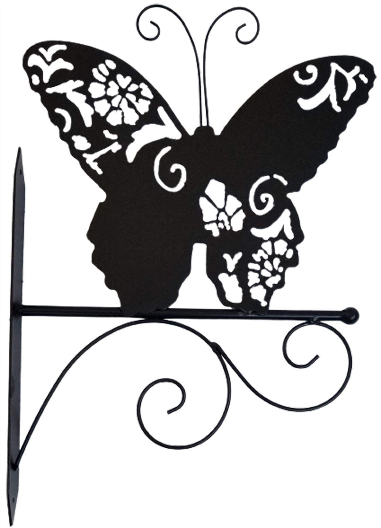 SK Style Butterfly Wall Bracket - Metal Hanging Bracket Black Silhouette Animal Design