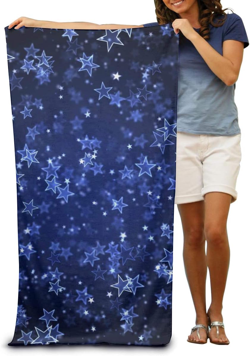 JOEKAORY Beach Towels Large Blue Shining Stars Printed Bath Towels One Size Quick-Dry Bathroom Towels Absorbent Wrap Towel for Bathroom