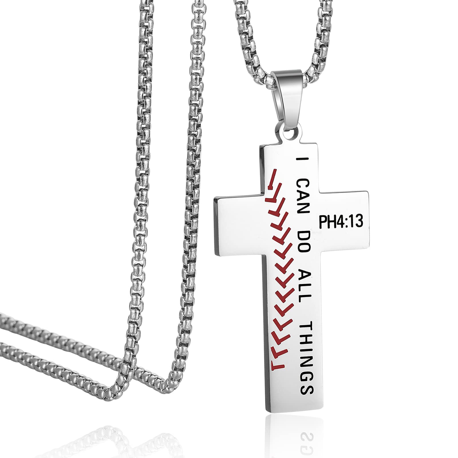 HattiDoris Baseball Cross Necklace for Men - Stainless Steel Chain 22+2 ...