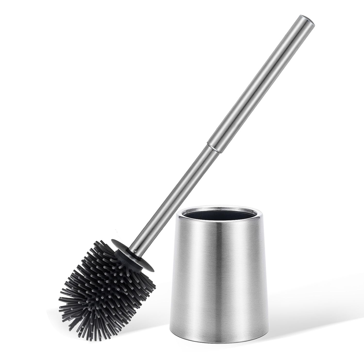 Smartbin SUS304 Stainless Steel oilet Brush and Holder Toilet Cleaning Brush Bathroom Brushes Toilet Brush and Holder Set Double Layer Holder Long Brush Handle High Density Silicone Head