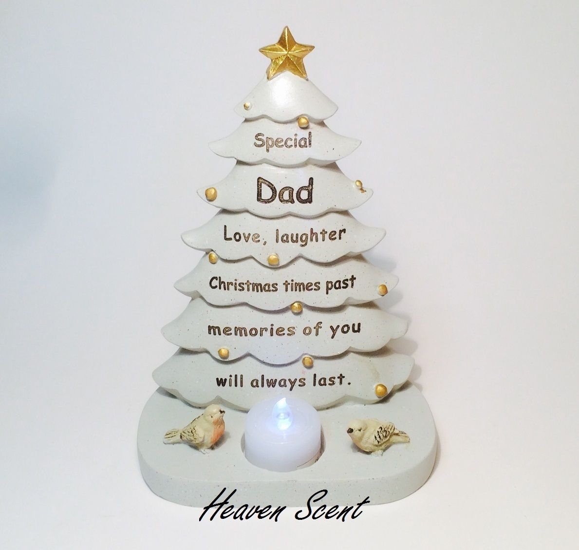 Dad Christmas Tree Graveside Memorial Ornament Robin, Flickering Tealight Candle, 5055361731167
