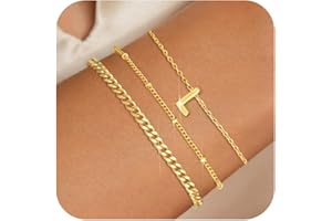 Besalon Gold Initial Bracelets for Women Girls,14K Gold Plated Letter Bracelet Set Personalized Initial Bracelet for Women, Layered Initial Bracelets Waterproof Gold Jewelry Sets Gifts for Teen Girl