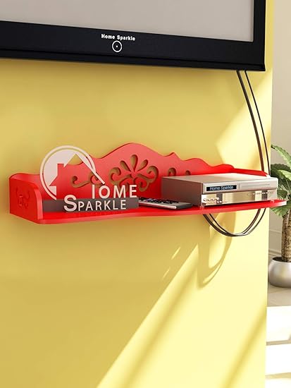 Home Sparkle Carved Engineered Wood Wall Shelf (60 cm x 23 cm x 14 cm, Red, Sh1011)