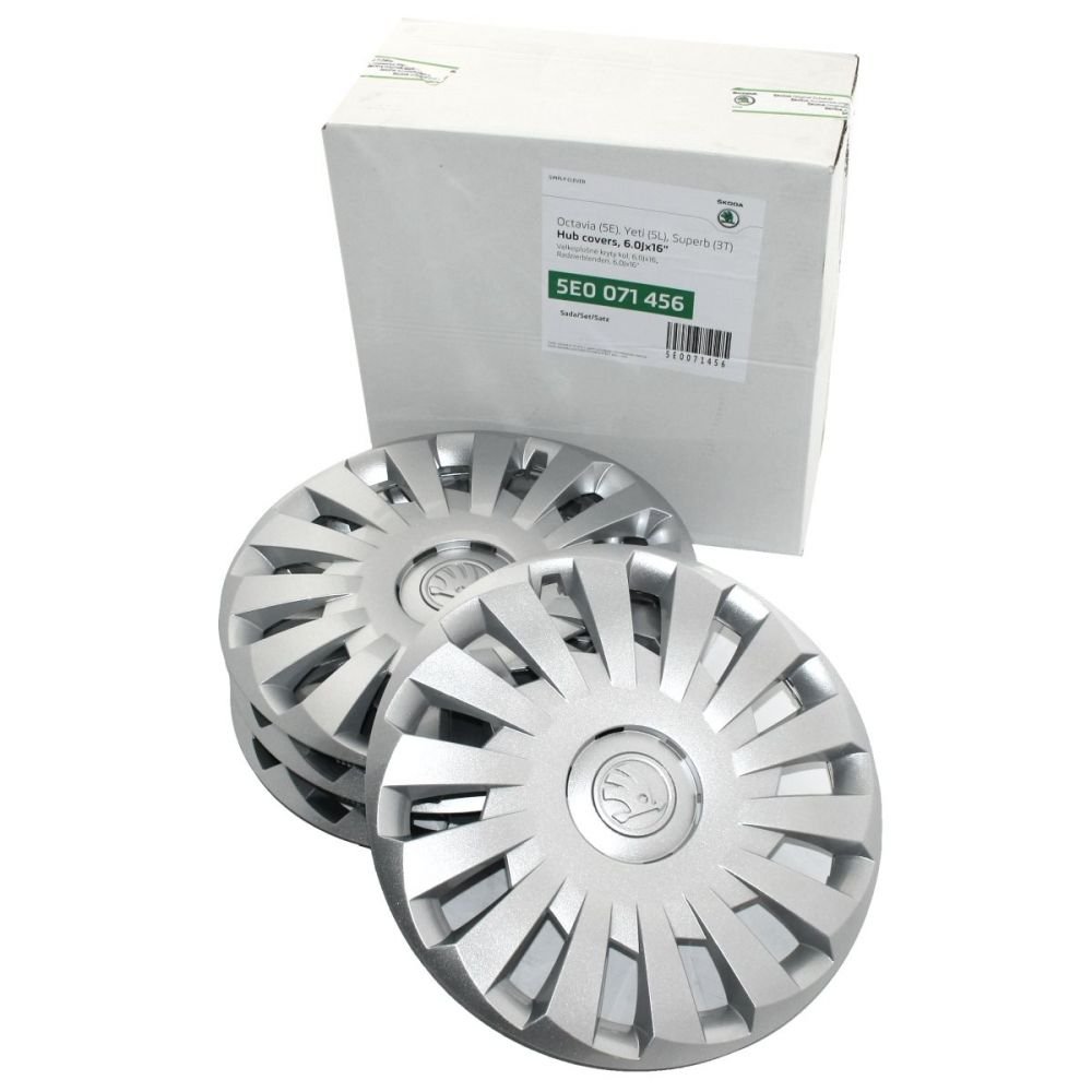 Skoda 5E0071456 Original 16-Inch Nordic 6.0Jx16 Hub Cap Set, Wheel Trim Caps, Steel Rims