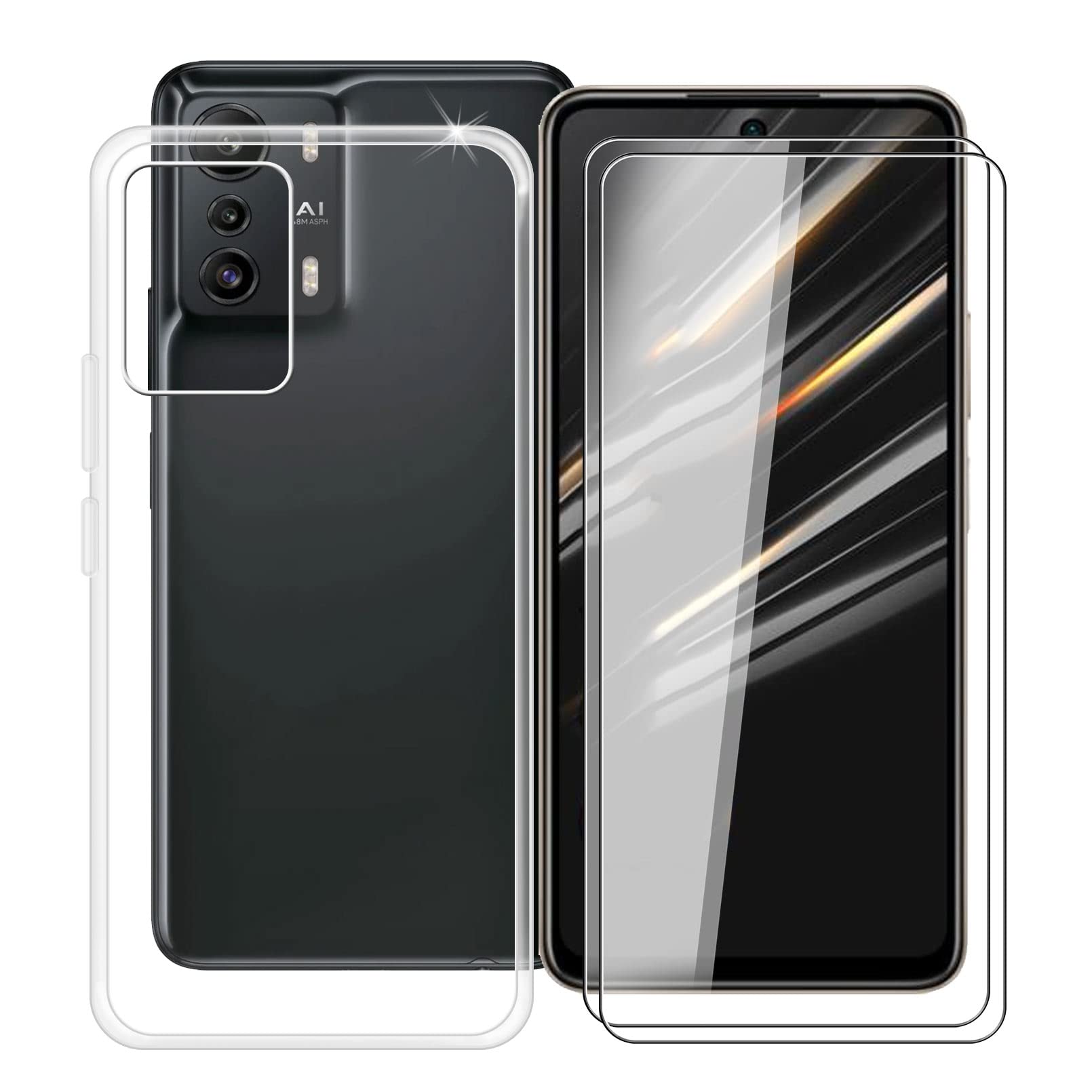 HHUAN Case for Infinix Zero 5G (6.78 inches) + [2 Pieces Tempered Glass Screen Protector], Transparent TPU Case Anti-Shock Soft Silicone Protective Case Cover for Infinix Zero 5G – Clear