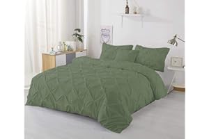 SILENTNIGHT Luxurious 1 Piece Pinch Pleated Duvet Cover King/California King Size (94" x 104") Inch 100% Egyptian Cotton 800 TC with Zipper Closure & Corner Ties for Luxury Duvet Cover - Sage Solid