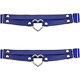 YunPeng Adjustable Elastice Garter Belt PU Leather Women's Gothic Heart 2 Rows O Ring Leg Thigh 2pcs