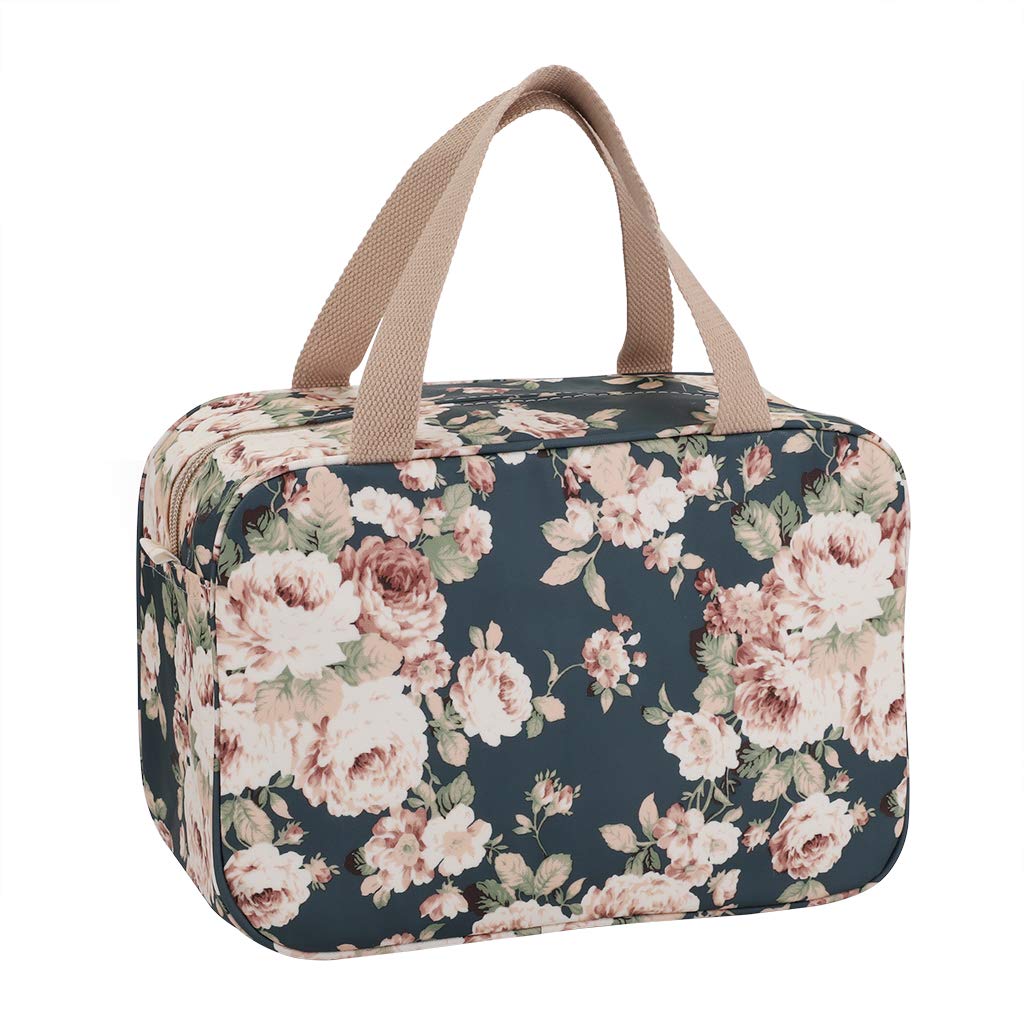 IGNPION Woman Large Travel Toiletry Bag Waterproof Wash Bag Make up Organizer Bag Cosmetic Bag Swimming Gym Bag(Dark Blue Flower)