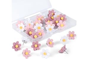 wusuowea Flower Push Pins, 30pcs Pins for Cork Board Pink Decorative Thumb Tacks Cute Fun Photo Wall, Feature Map, Bulletin Board, Office or Home