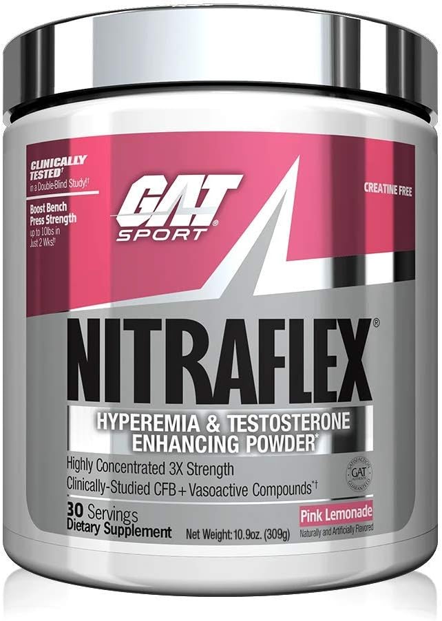 GAT Sport NITRAFLEX, Testosterone Boosting Powder, Increases Blood Flow, Boosts Strength and Energy, Improves Exercise Performance, Creatine-Free (Pink Lemonade, 30 Servings): Health & Personal Care