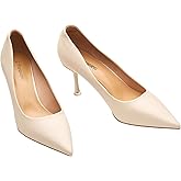 C.Paravano Pointy Heels Wedding Shoes Dressy Low Heel Work Casual Heels Flight Attendant Heels Pointed Toe Pumps for Office Wear and Casual Outfits(Size 9.5,White)