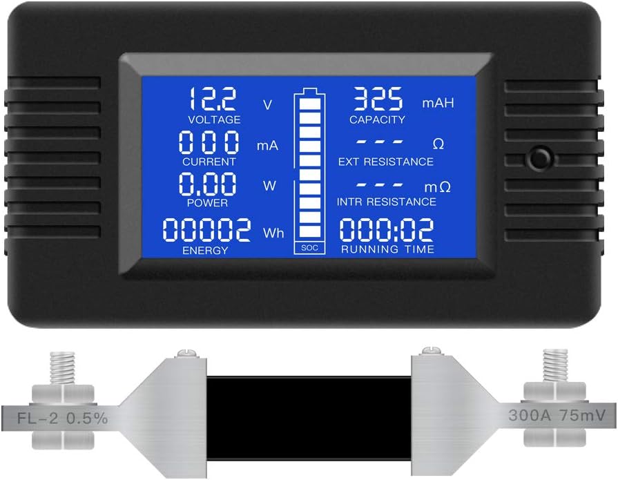 DC Multifunction Battery Monitor Meter,0200V 0300A LCD Display