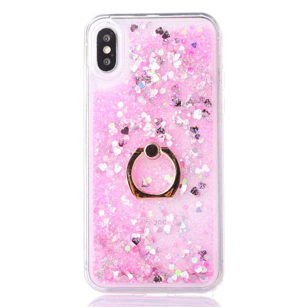 Mo-Somnus For iPhone XS Case,iPhone X Case [Free Tempered Glass Screen Protector], Flowing Liquid Floating Bling Shiny Sparkle Glitter Case Cover For iPhone XS/iPhone X 5.8" (Pink) — image 1