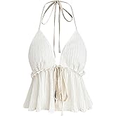 SOLY HUX Women's Plus Size Halter Crop Tops Y2k Sexy Going Out Tops Trendy Sleeveless Tie Front Camisole