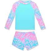 Tziharora Girls Rash Guard Swimsuit Long Sleeve Bathing Suits Two Piece Summer Beach Swimwear