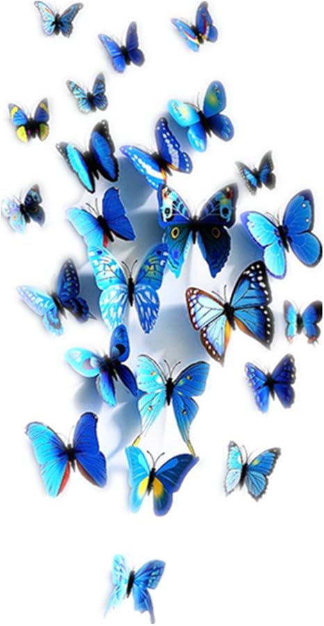 Amazon 36個入 3d 蝶型 ウォールステッカー 貼り紙 壁紙 立体 壁の装飾 Diy用品 壁 冷蔵庫 寝室 教室 部屋 デコレーション 飾り用 立体 クリスマス 記念日 装飾 青 Set 別針 ウォールステッカー オンライン通販